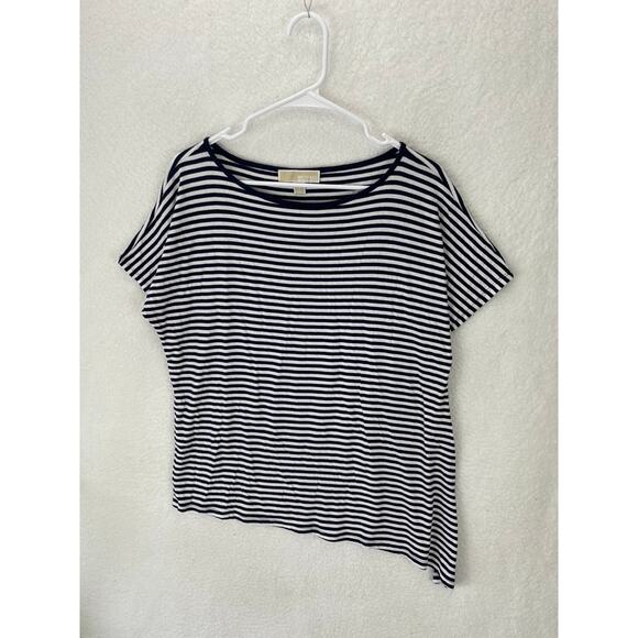 Michael KORS MK Top Size Medium Blue White Striped Short Sleeve‎ Tee - Picture 1 of 7